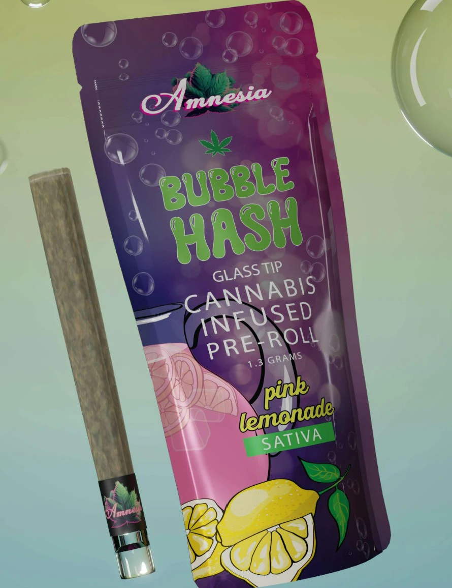 AMNESIA - Amnesia- Glass Tip- Bubble Hash-Infused Pre Roll- Pink Lemonade -Sativa-1.3g-52.76% THC Main Image