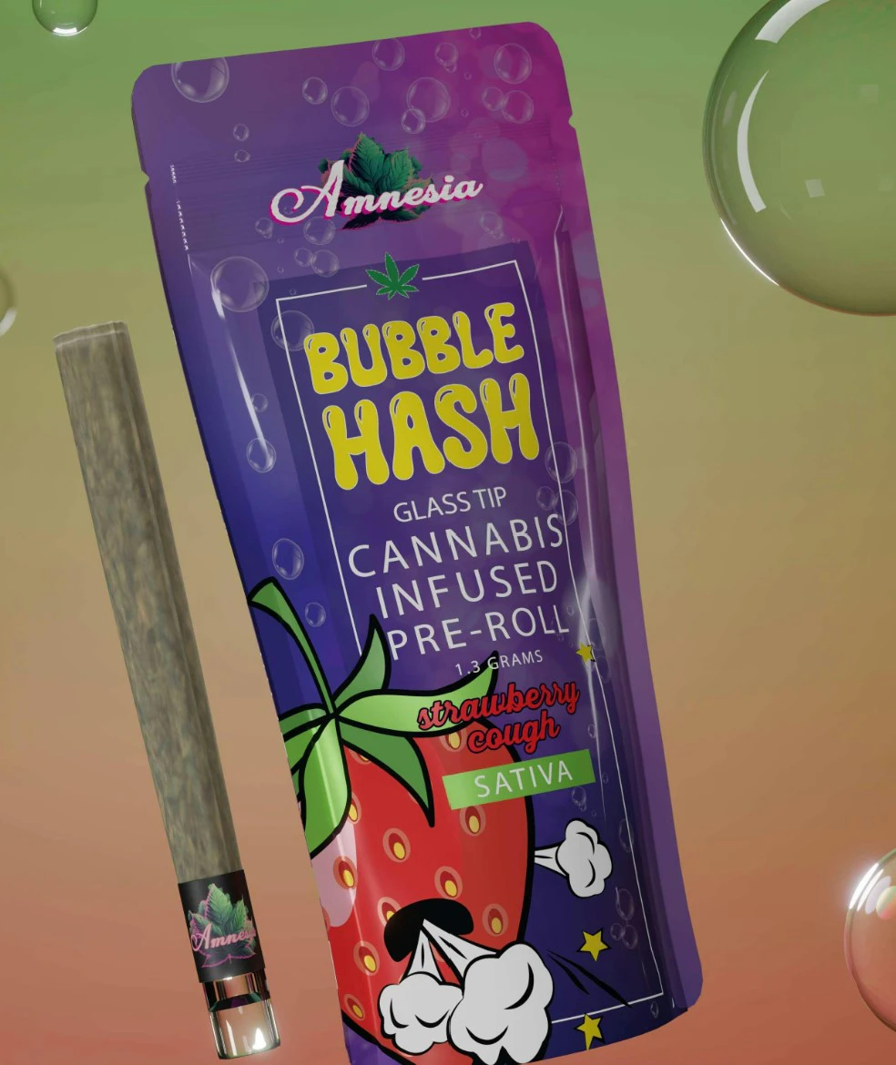 AMNESIA - Amnesia- Glass Tip- Bubble Hash-Infused Pre Roll- Strawberry Cough -Sativa-1.3g-58.44% THC Main Image
