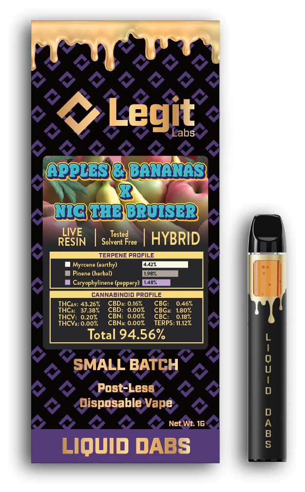 Legit Labs - Legit Labs Post-less Disposable - Apples and Bananas x Nic the Bruiser Live Resin - 1g Main Image