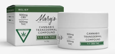 MARY'S MEDICINALS: Relief Transdermal Compound 1:1 (CBD:THC) Cream
