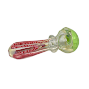 4'' GREEN W/ RED CANE STRIPE HAND PIPE - GLASS