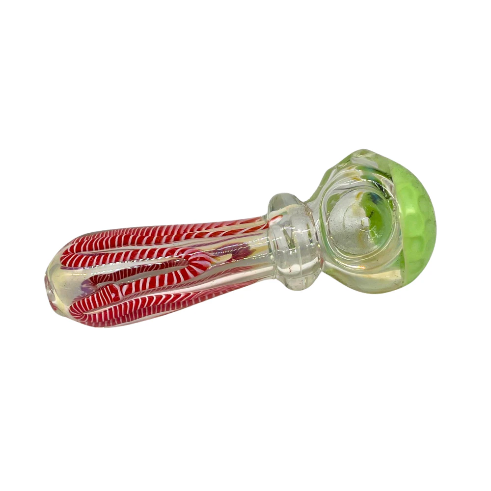 GLASS - 4'' GREEN W/ RED CANE STRIPE HAND PIPE - GLASS Main Image