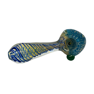 GLASS - 4" BLUE GREEN SWIRLED HAND PIPE - GLASS