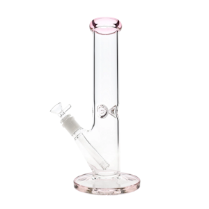GLASS - 10" PINK 9MM STRAIGHT WATER PIPE - GLASS