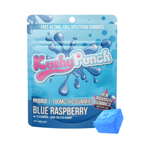 KUSHY PUNCH - HYBRID - BLUE RASPBERRY INDIVIDUAL GUMMIES 100MG - KUSHY PUNCH