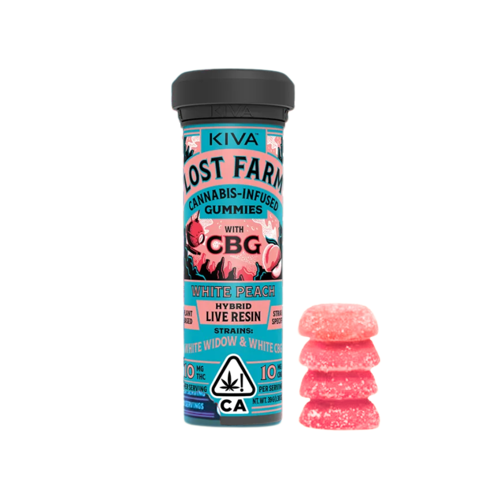 LOST FARM - WHITE PEACH CBG GUMMIES 100MG - KIVA CONFECTI