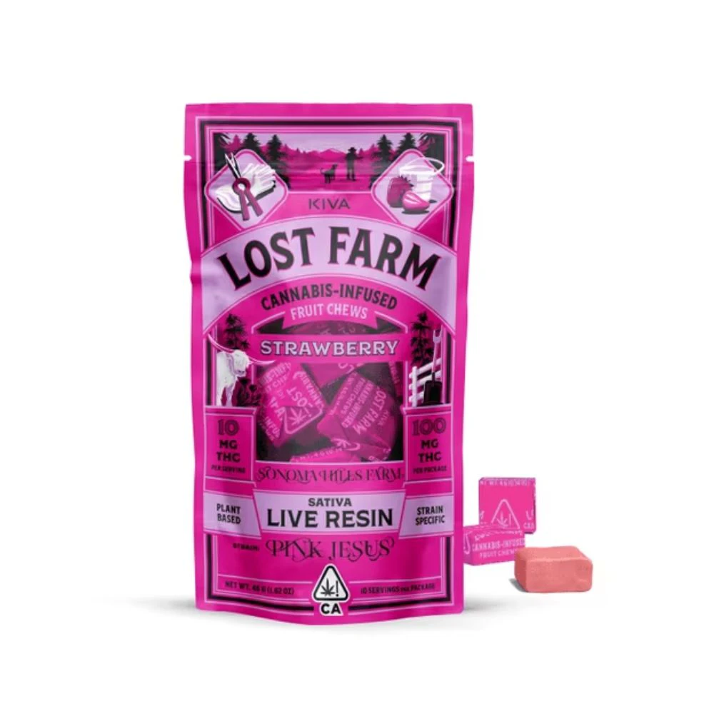 Kiva Confections - LOST FARM - STRAWBERRY CHEWS PINK JESUS 100MG - KIVA CONFECTIONS Main Image