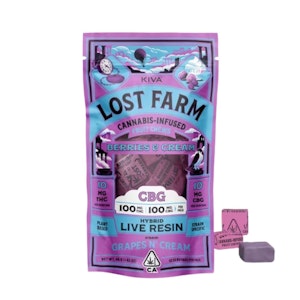 Kiva Confections - LOST FARM CHEWS - 1:1 CBG BERRIES & CREAM 100MG (GRAPES N CREAM) - KIVA CONFECTIONS