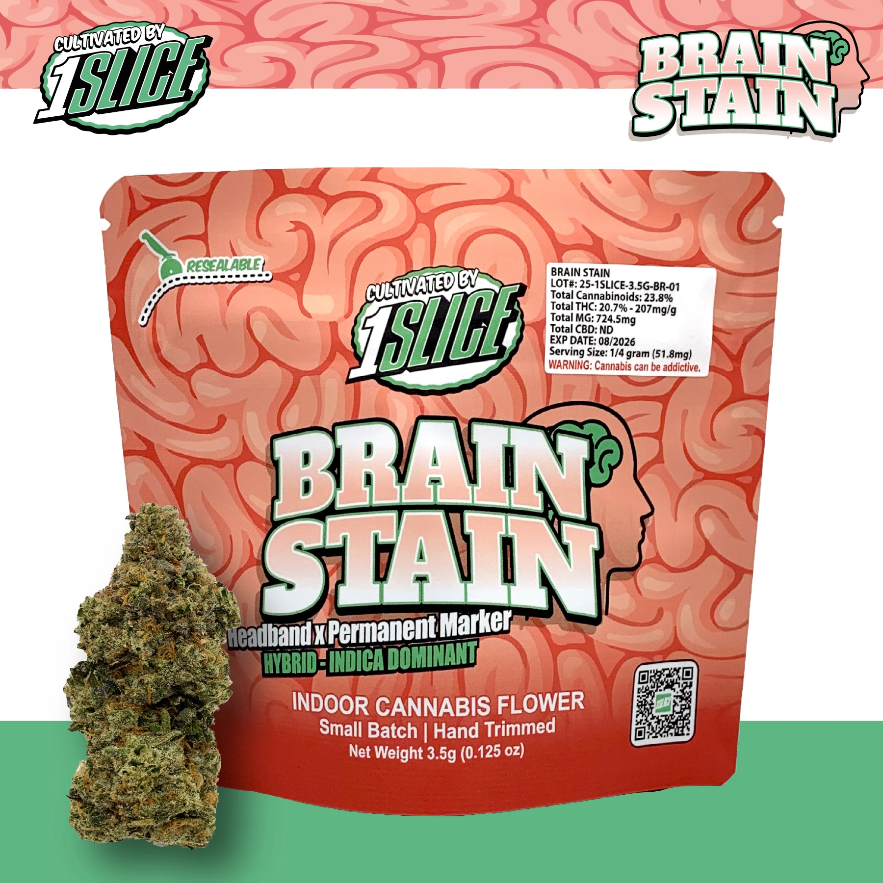 1Slice - 1Slice - Brain Stain - 20.7% THC - 3.5g - Dry Flower Main Image