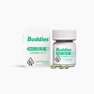 BUDDIES - BUDDIES - Capsules - 1:1 THC:CBD - 50CT - Soft Gels - 500MG