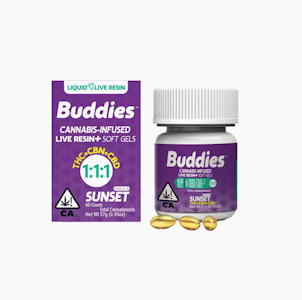 BUDDIES - BUDDIES - Capsules - 5MG - 60CT - Sunset Indica - 1:1:1 - THC:CBN:CBD - Live Resin - 300MG