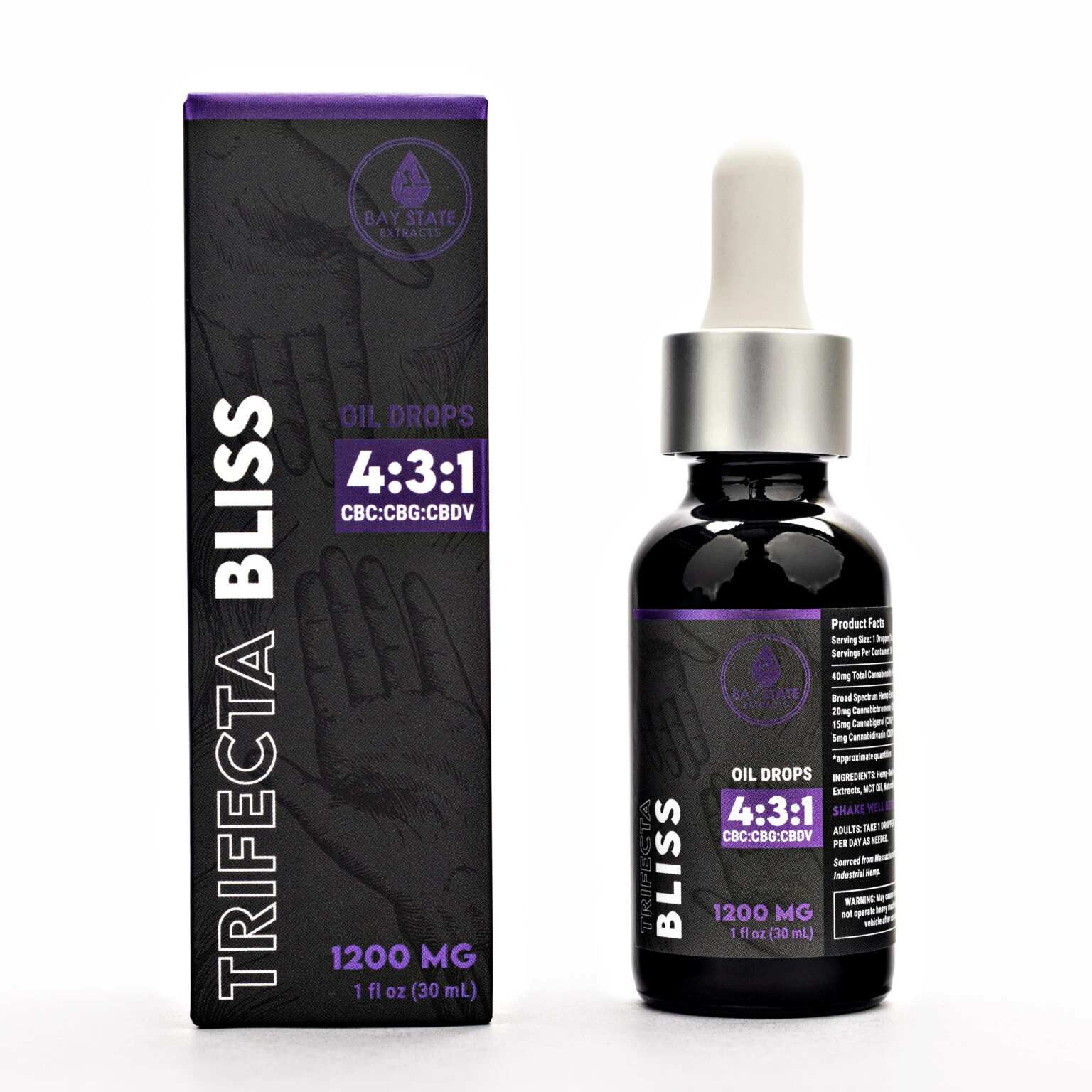 Bay State Hemp Company - Trifecta Bliss CBD Oil Drops - 1200mg - Bay State Hemp Main Image