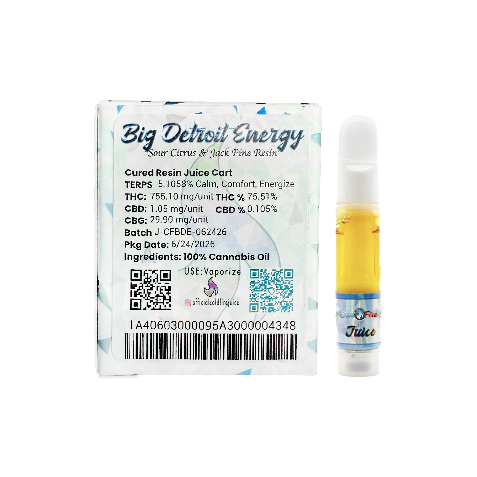 COLD FIRE - ColdFire Big Detroit Energy Cured Resin Juice Cartridge 1.0g Main Image