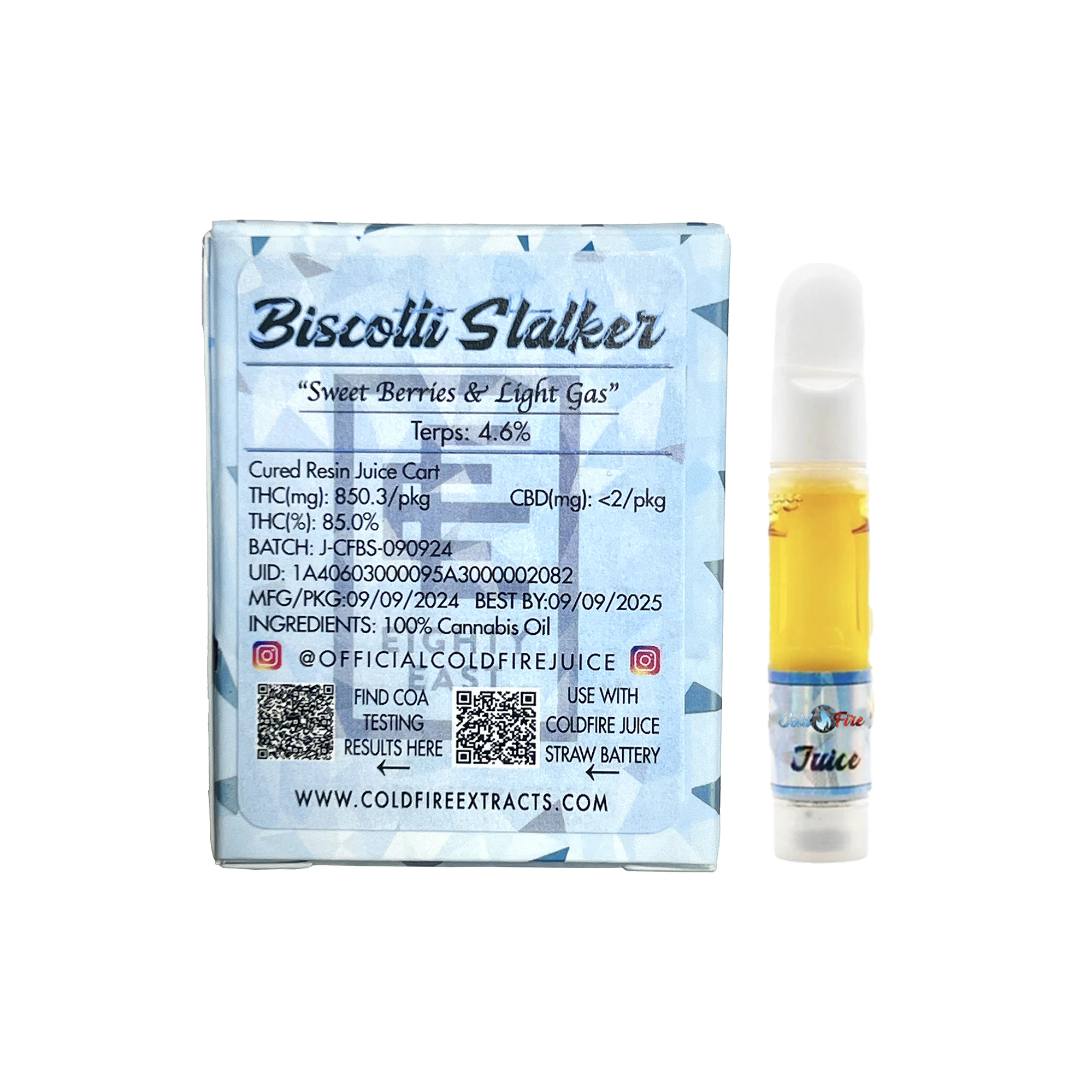 COLDFIRE Extracts - Coldfire x Eighty East Biscotti Stalker Juice Vape Cart 1.0g Main Image