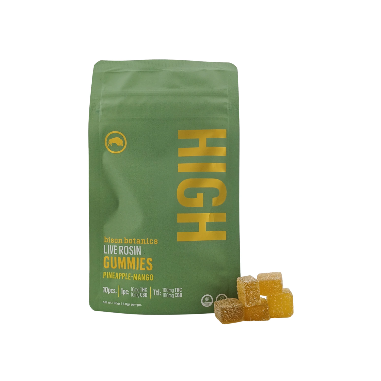 Bison Botanics - Bison Botanics - High - Rosin Gummy - 10 x 10mg THC + 10mg CBD Main Image