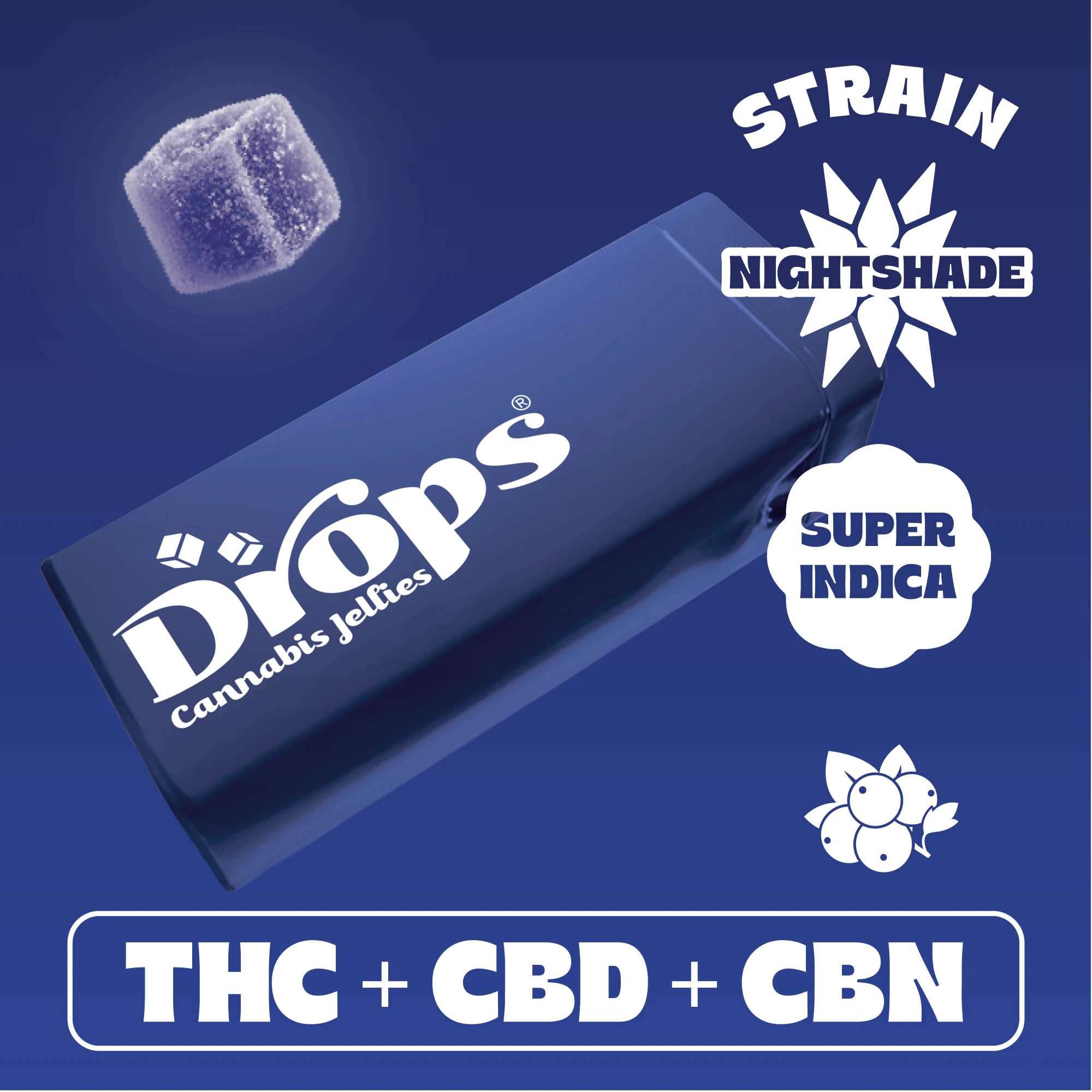 Drops - Drops | Live Rosin Gummies | Black Currant | Nightshade | THC:CBD:CBN | 100mg | 20pc Main Image