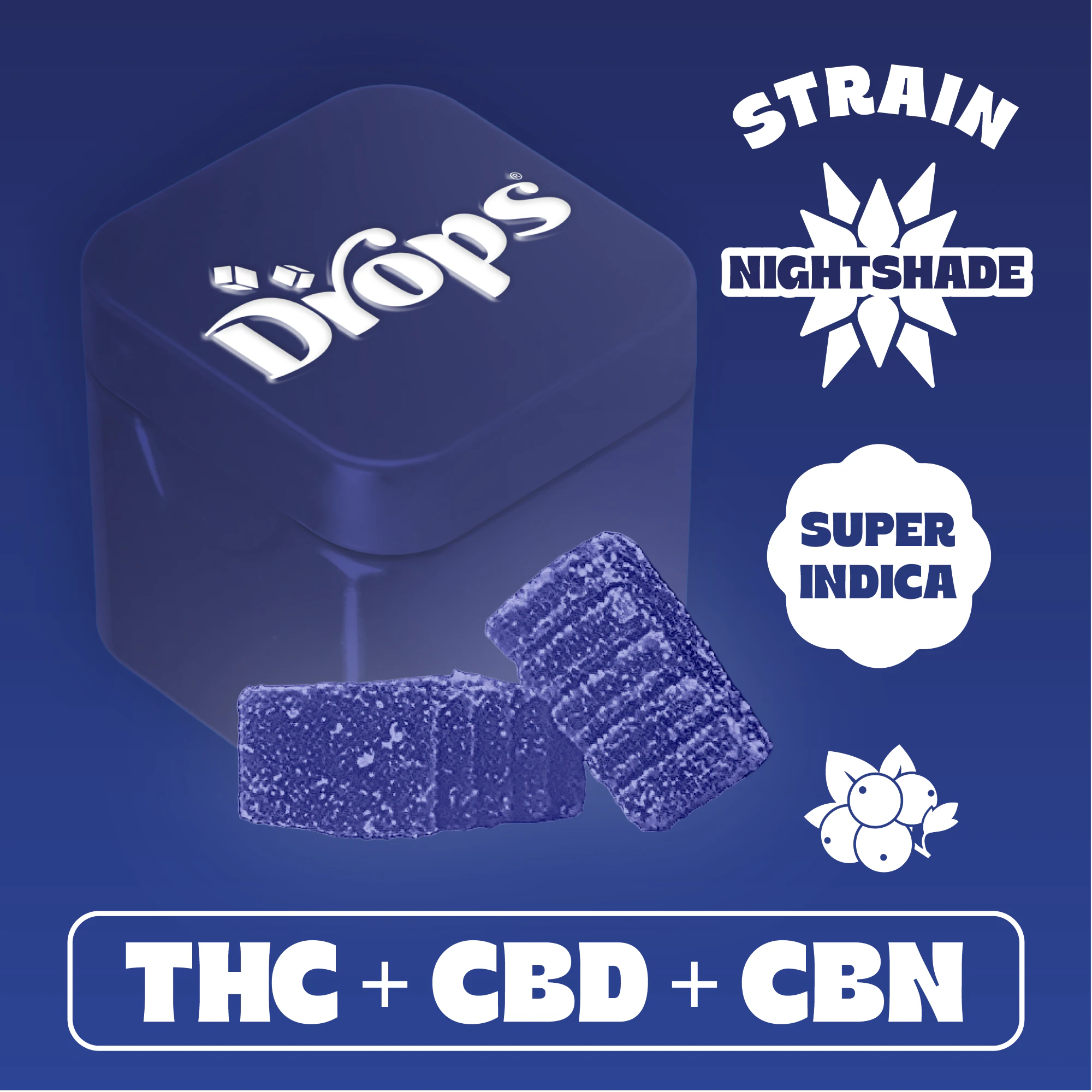 Drops - Drops | Live Rosin Gummies | Black Currant | Nightshade | THC:CBD:CBN | 100mg Main Image