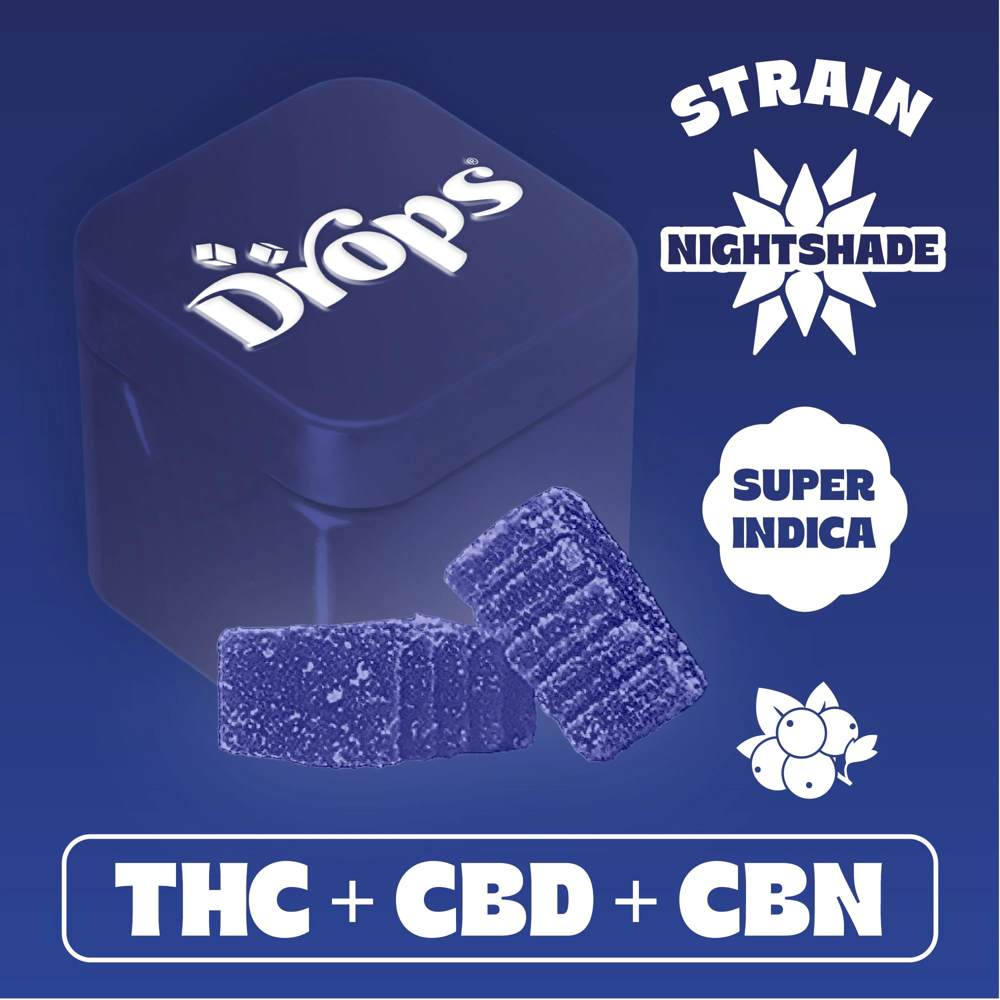Drops - Black Currant - Nightshade - Super Indica | Gummies | 100mg/2 Pieces | Drops Main Image
