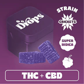 Drops | Live Rosin Gummies | Blackberry | Crickets | THC:CBD 1:2 | 100mg