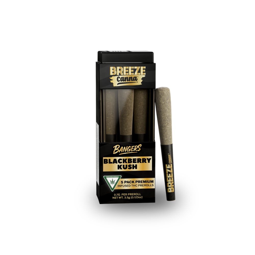Blackberry Kush 5pk Bangers Live Resin Infused Prerolls (3.5g total/.7g each) - BREEZE CANNA