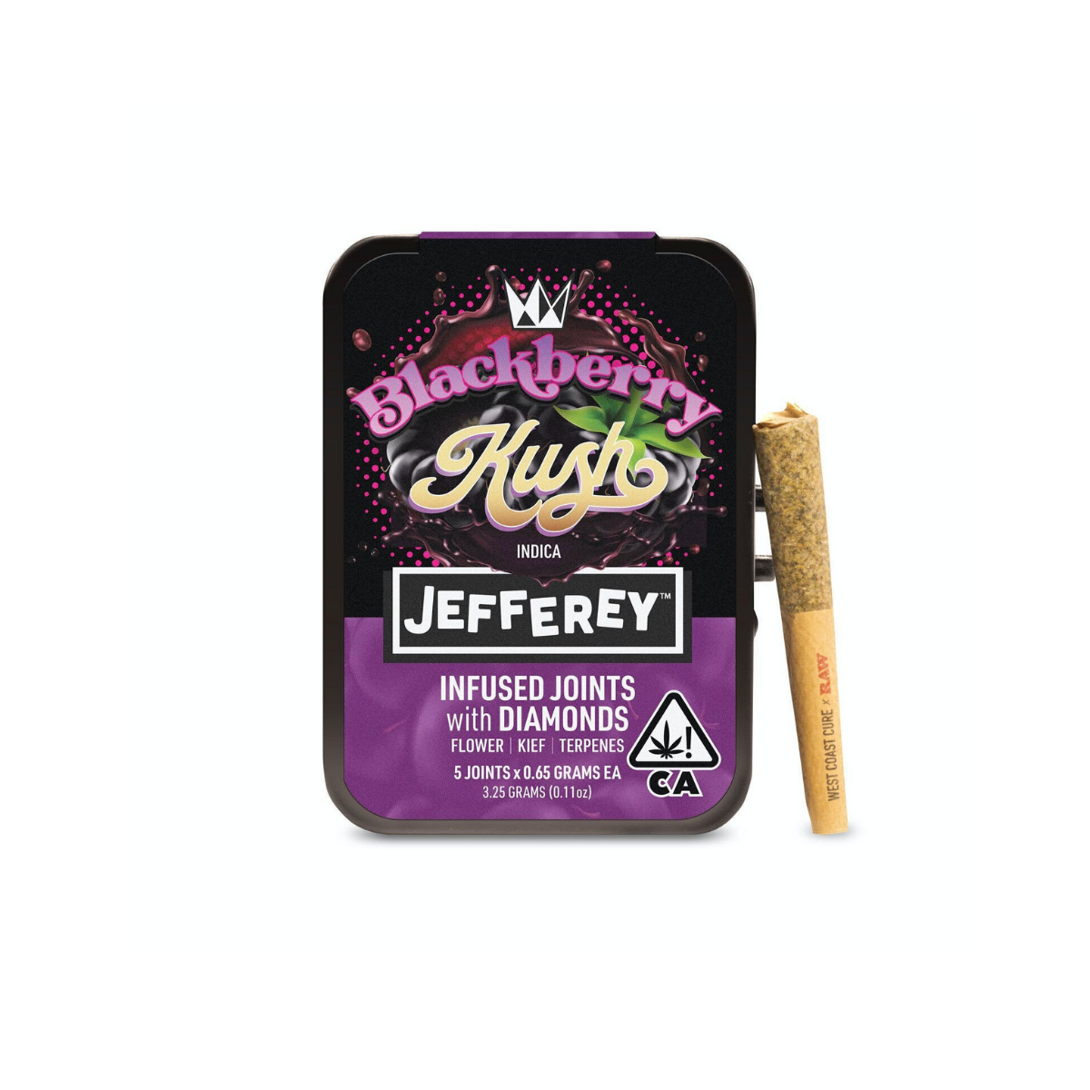 Blackberry Kush (I) | .65g 5pk Diamond Infused Jefferey Prerolls | West Coast Cure