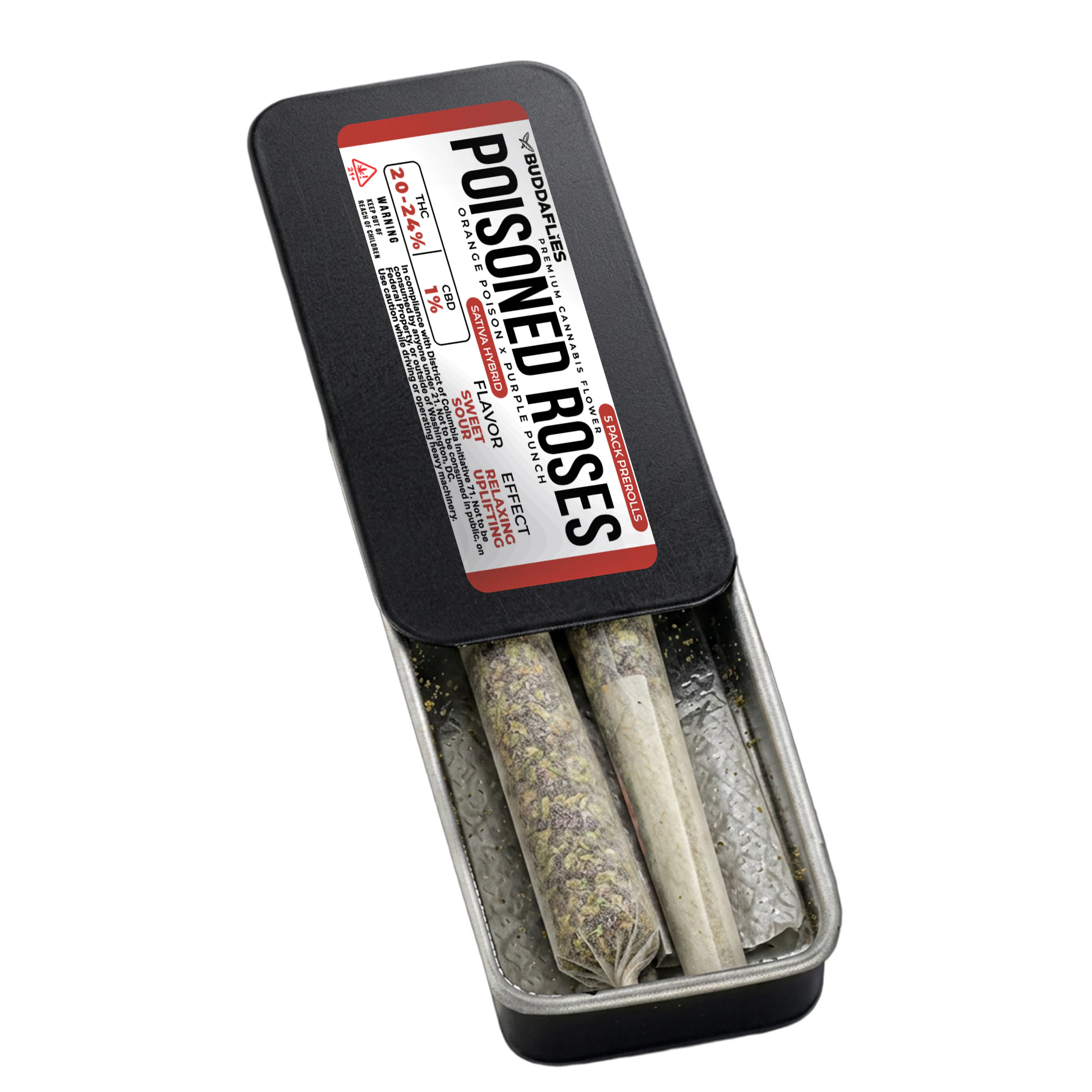 Buddaflies - Poisoned Roses | 5pk 0.5g Prerolls Main Image