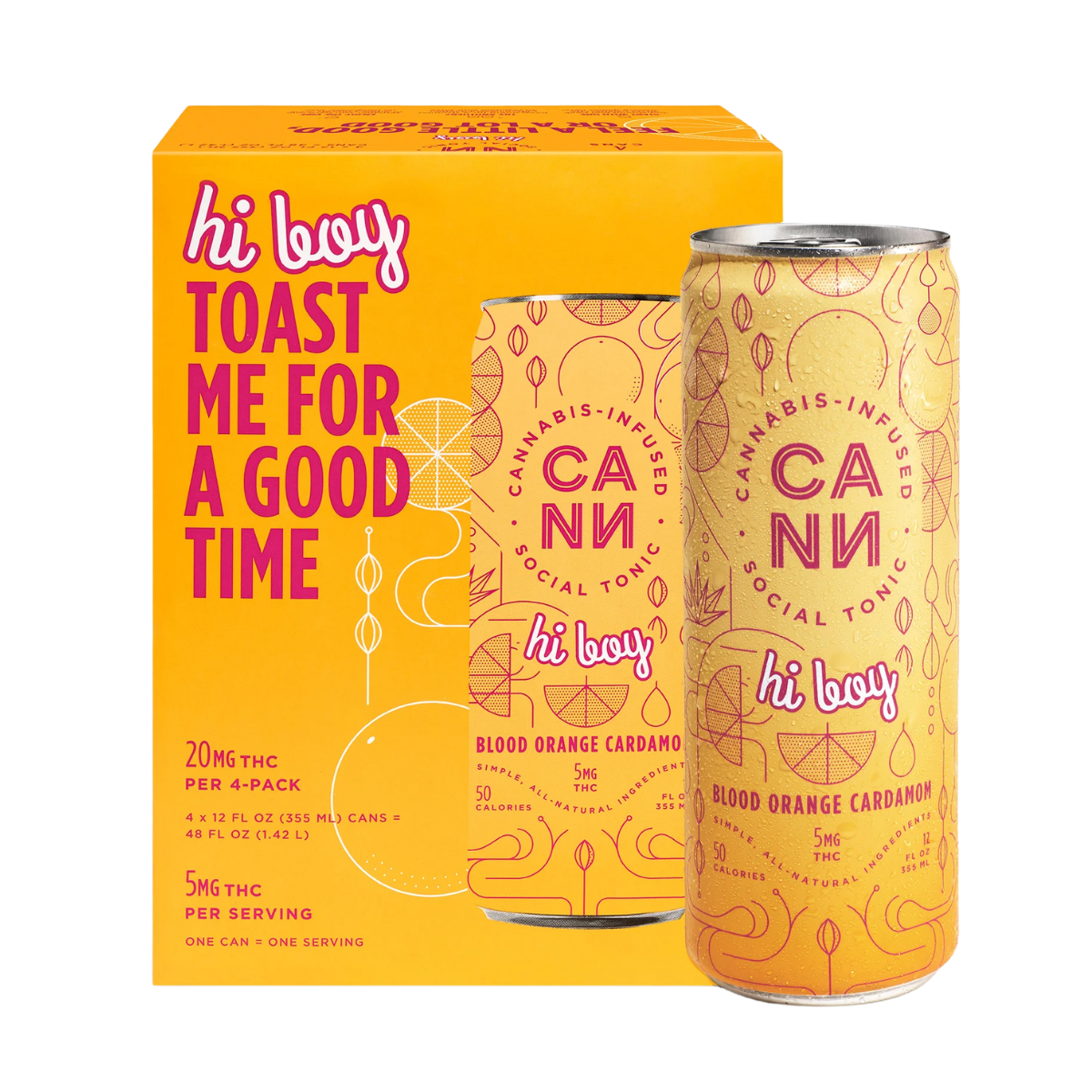 Blood Orange Cardamom | hi boy 12oz (4pk) 5mg THC | Cann Social Tonic