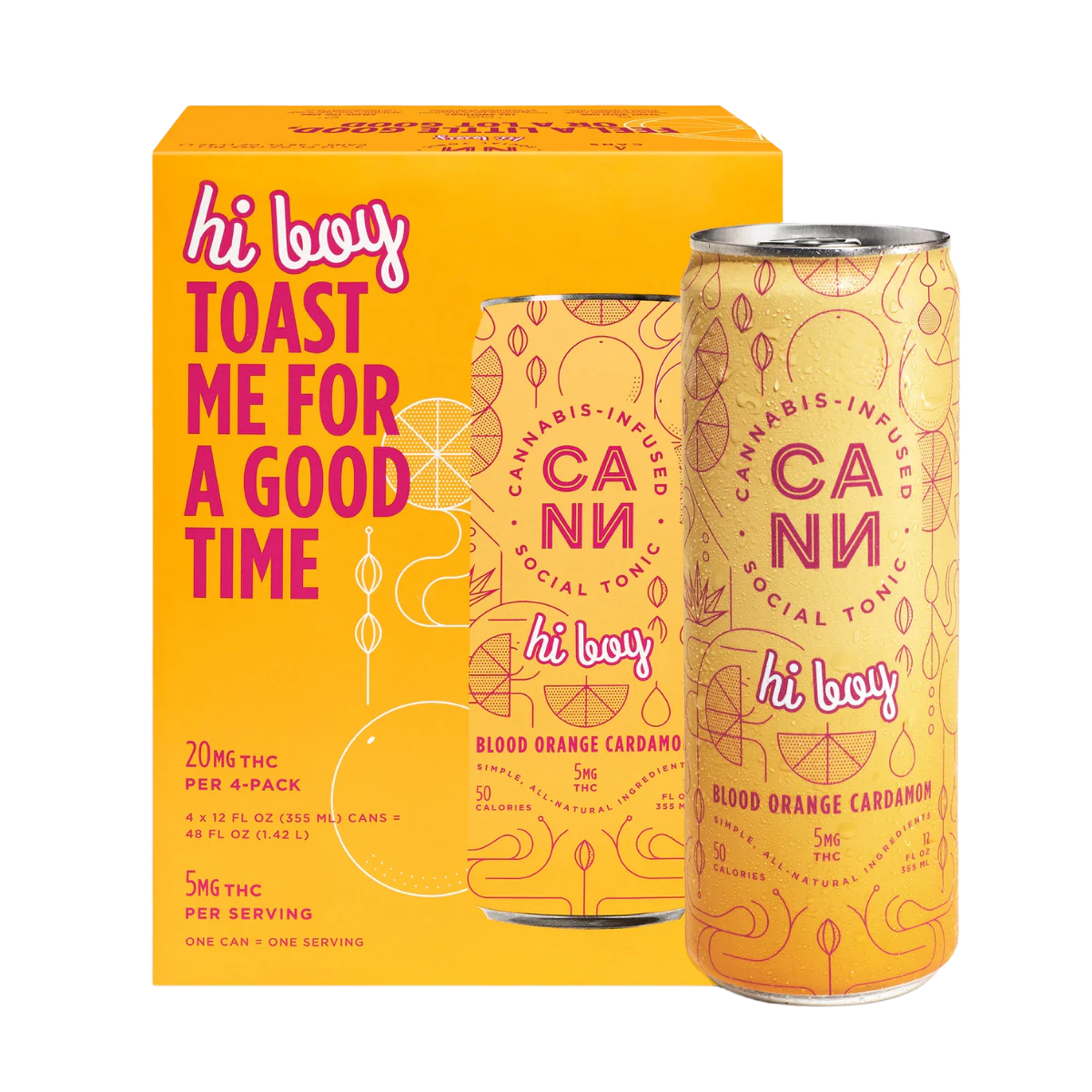 Cann Social Tonic - Blood Orange Cardamom | hi boy 12oz (4pk) 5mg THC | Cann Social Tonic Main Image