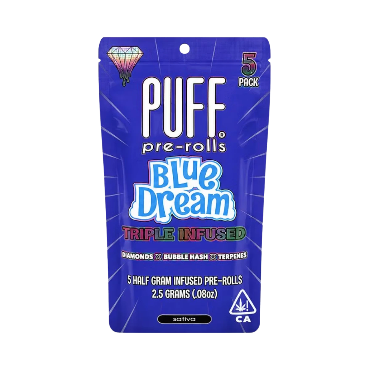 PUFF - Blue Dream (S) | .5g 5pk Triple Infused Diamond Prerolls | Puff Main Image