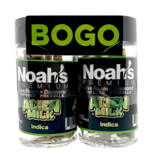 Noah's Premium - Alien Milk (I) | .5g 5pk (2x BOGO) Diamond + Live Rosin Infused Prerolls | Noah's Premium
