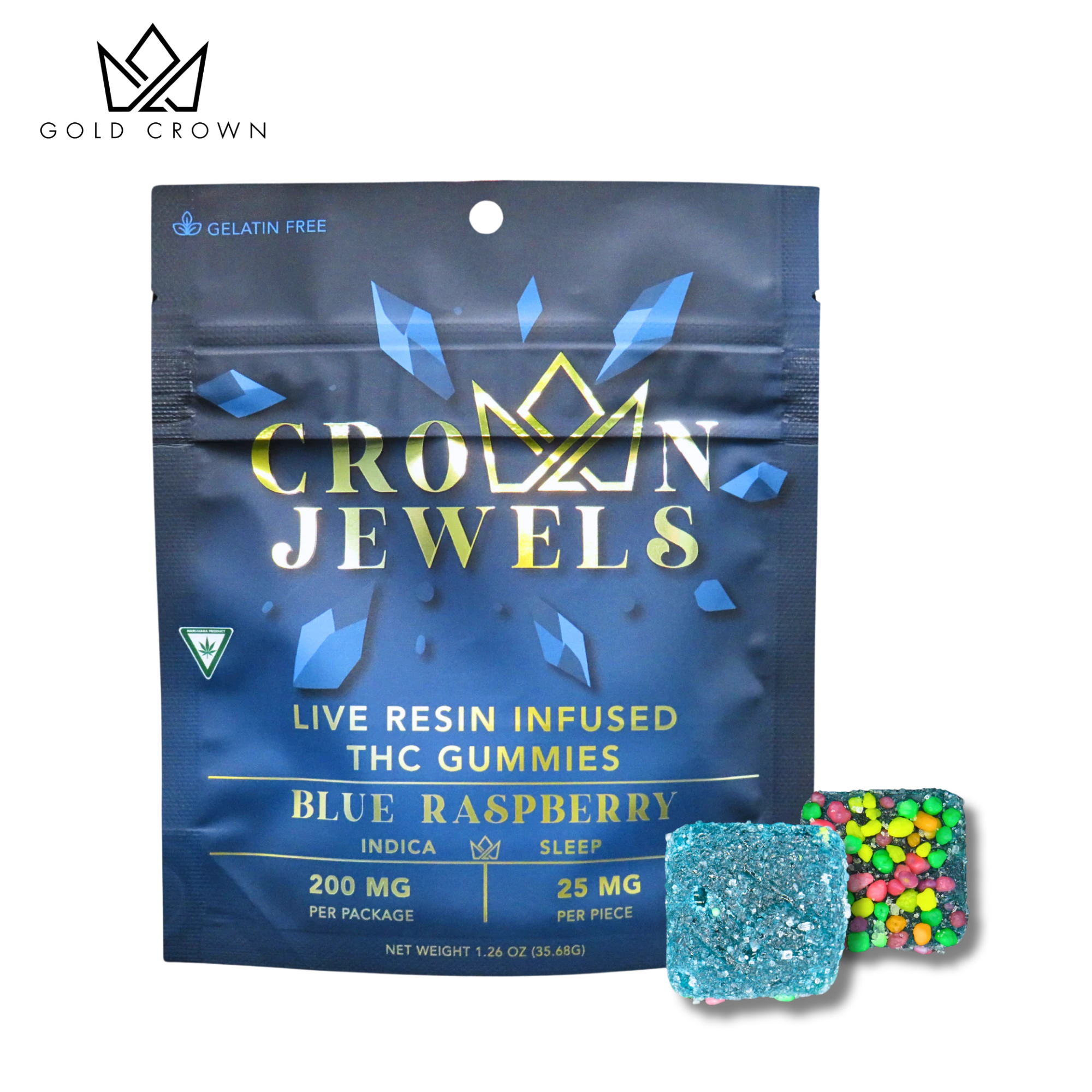 Crown Jewels By: Gold Crown - Blue Raspberry 200mg Live Resin Gummies W/ Nerds (8x25mg) Main Image