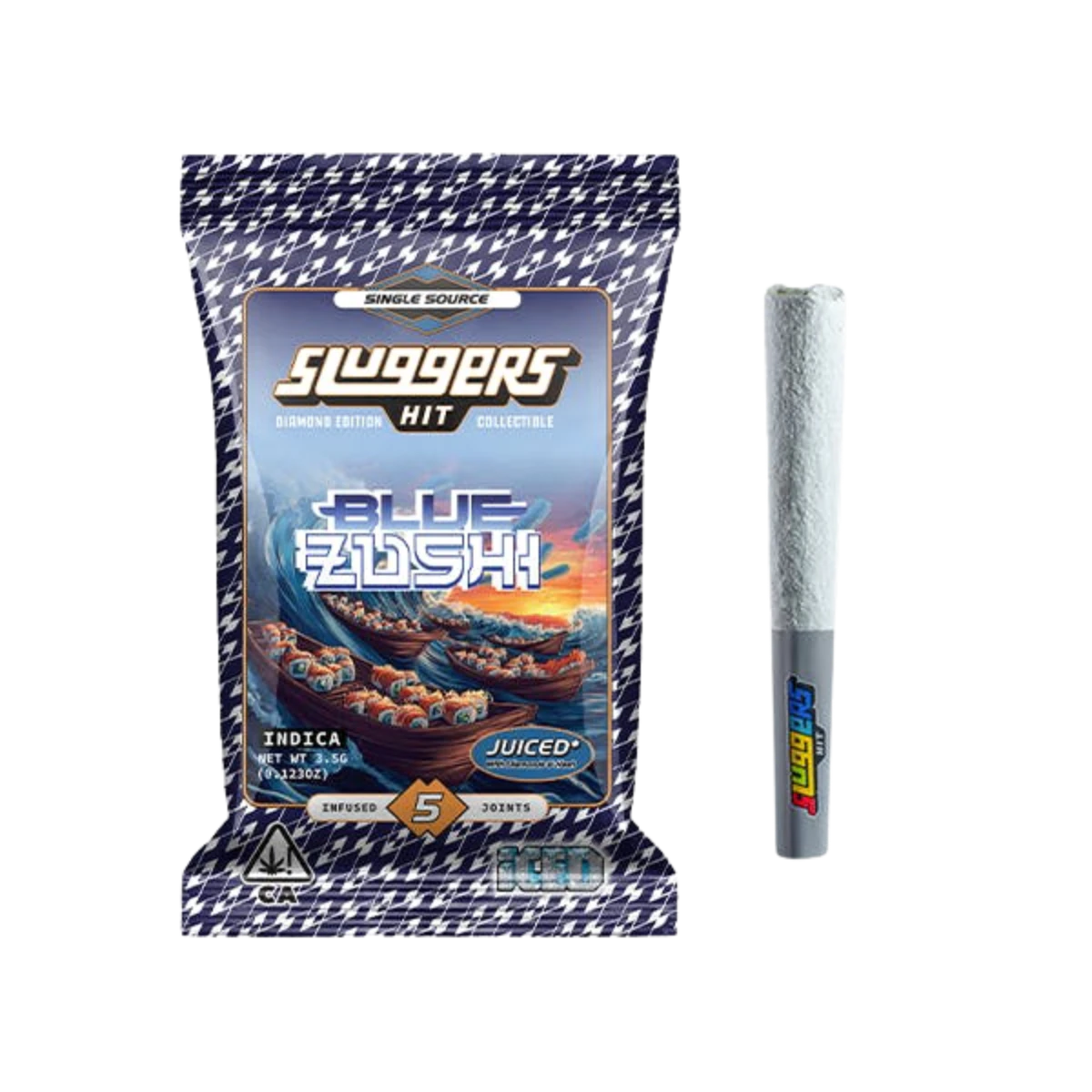 Sluggers Hit - Blue Zushi (I) | .7g 5pk Diamond Infused Prerolls | Sluggers Main Image
