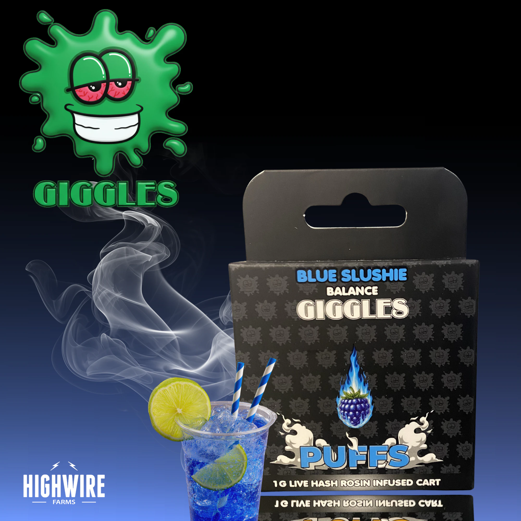 Giggles Puffs - Giggles Puffs Hash Rosin Infused Cart Blue Slushie 1g Main Image