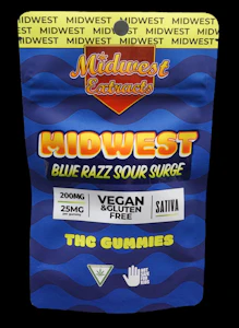 Midwest Extracts - Midwest Extracts Blue Razz Sour Surge 200mg Gummy 8pk EXP:03/18/27