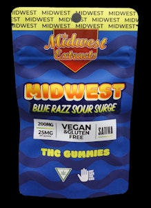 MIDWEST EXTRACTS - Midwest Extracts Blue Razz Sour Surge 200mg Gummy 8pk EXP:03/18/27