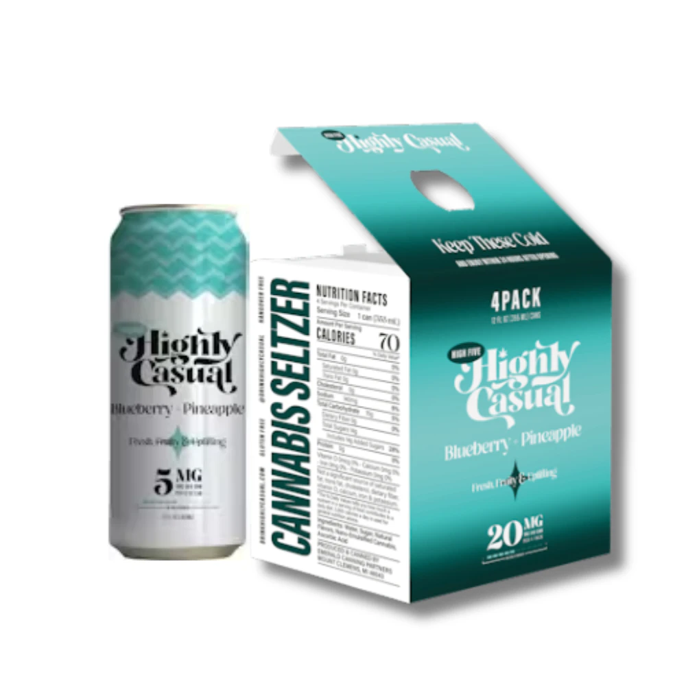 Highly Casual - Blueberry & Pineapple 1:1 THC:CBD 4pk Seltzers (4x5mg) - HIGHLY CASUAL (HIGH FIVE) Main Image