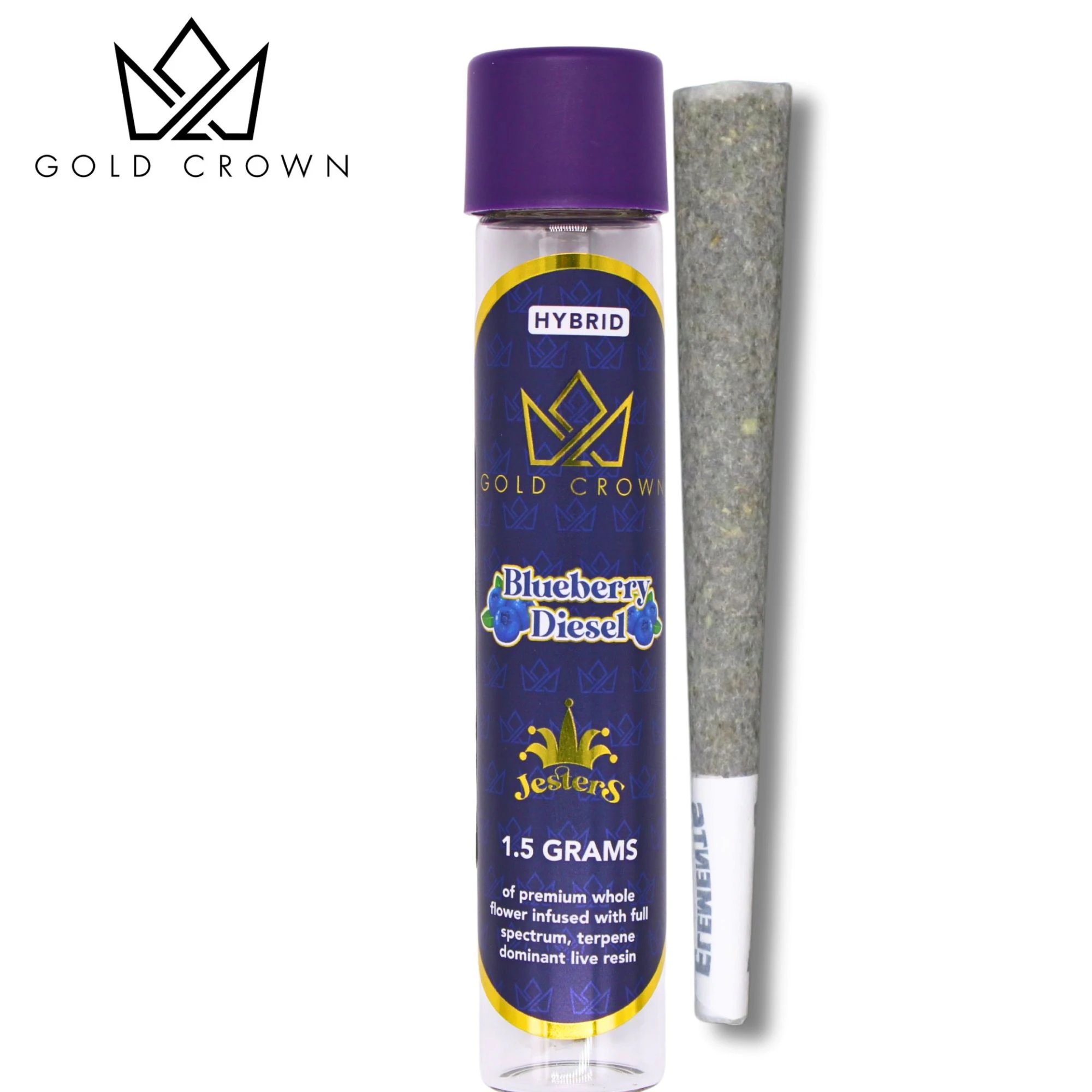 Gold Crown - Jesters - Blueberry Diesel (1.5g Live Resin Infused Pre Roll) Main Image