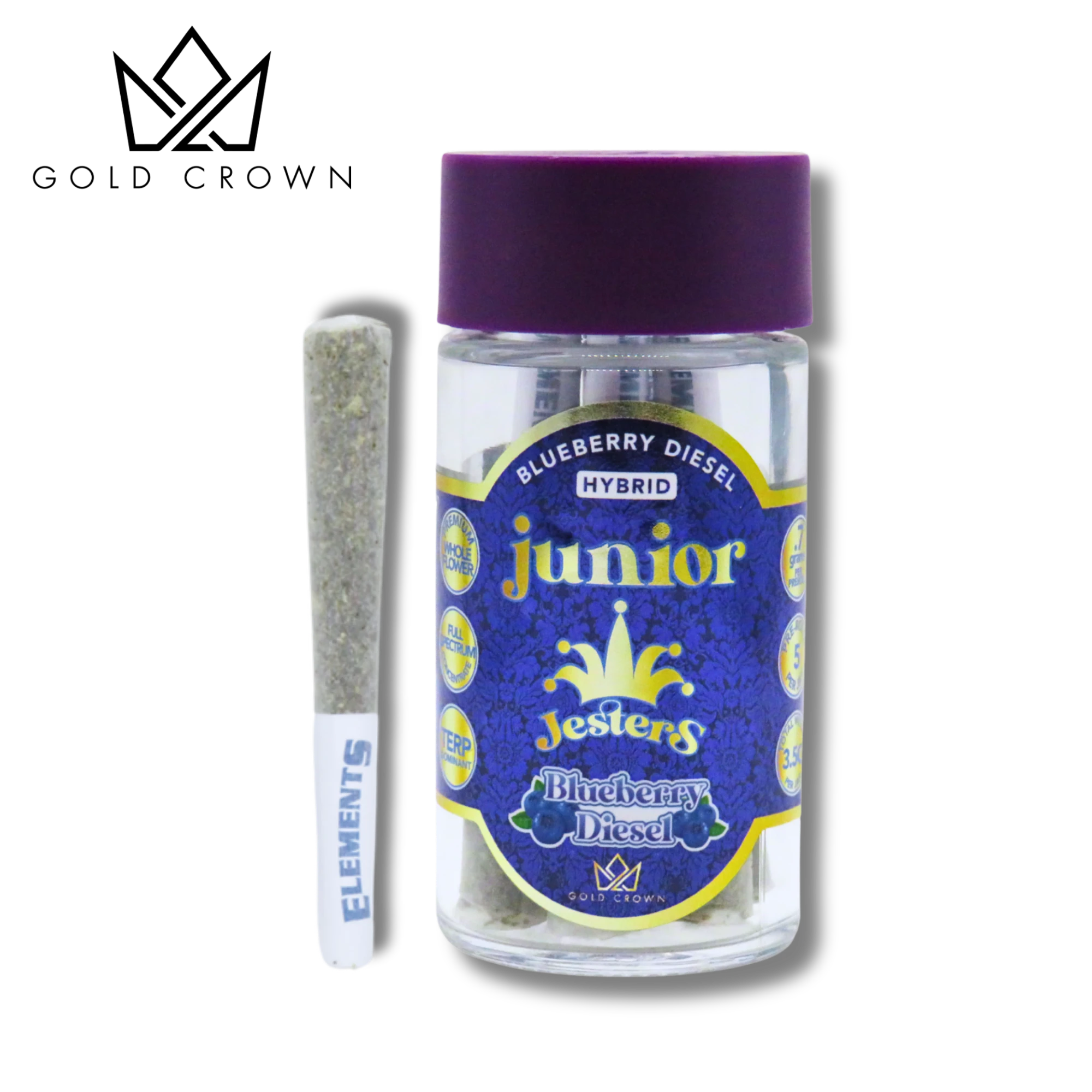 Gold Crown - Junior Jesters - Blueberry Diesel (0.7gX5pk Infused Pre-Rolls) Main Image