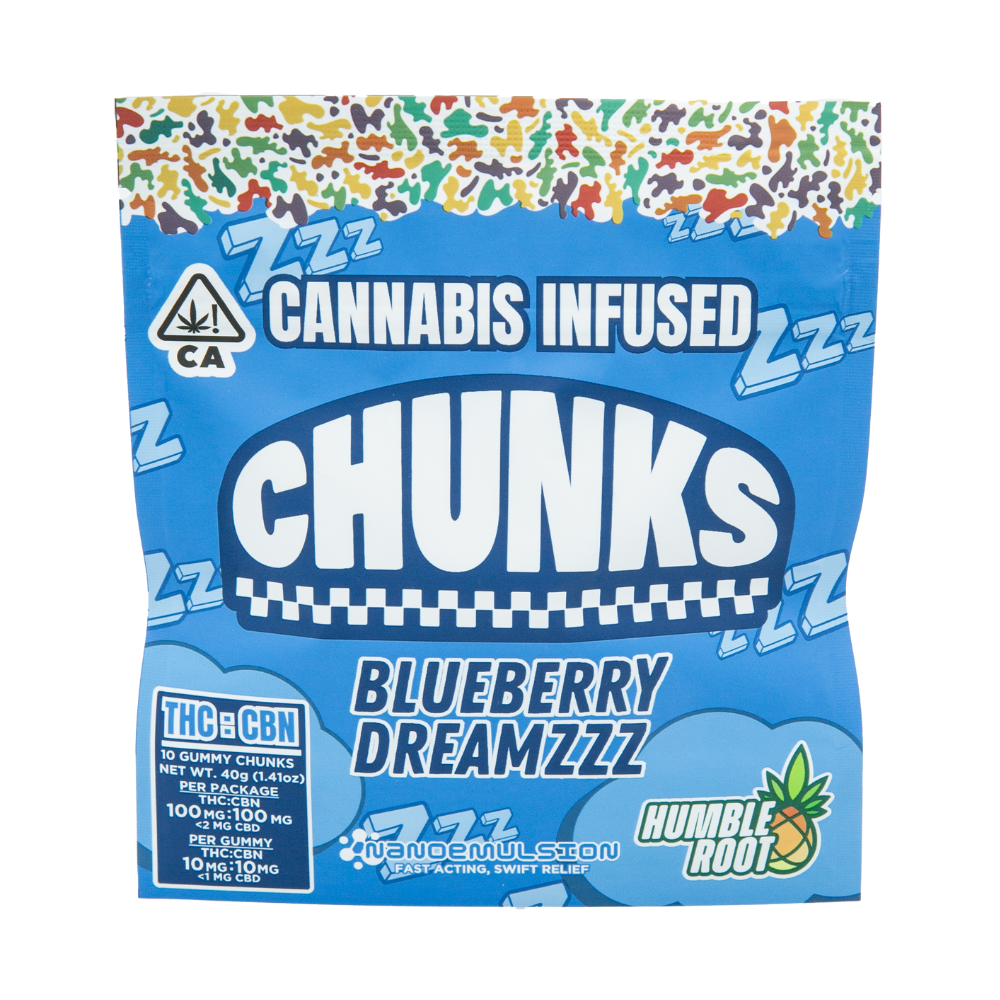 200mg 1:1 THC:CBN Blueberry Dreamzzz Gummies (10mg THc, 10mg CBN - 10 pack) - Humble Root 