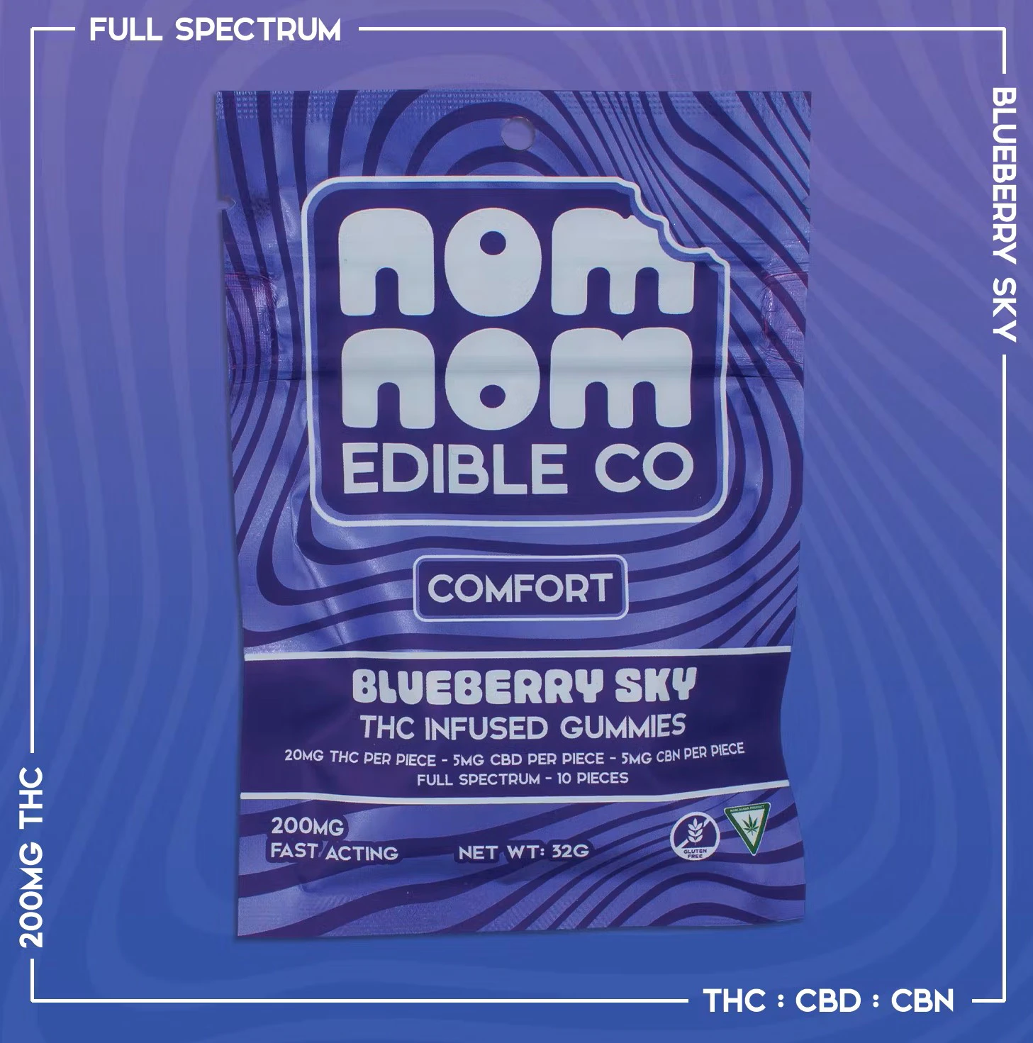 Nom Nom - Nom Nom Edible Co. | Comfort Blueberry Sky | 200mg Live Resin Gummies Main Image