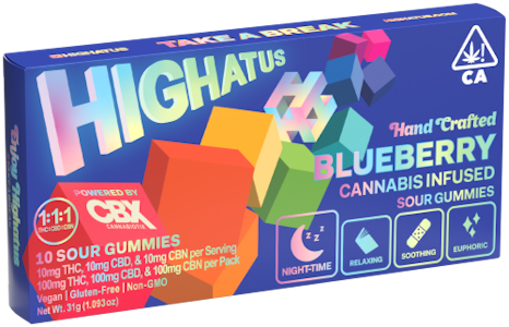 Highatus - HIGHATUS: Blueberry Sour Gummies 1:1:1 (THC:CBD:CBN) 100mg THC/100mg CBD/100mg CBN