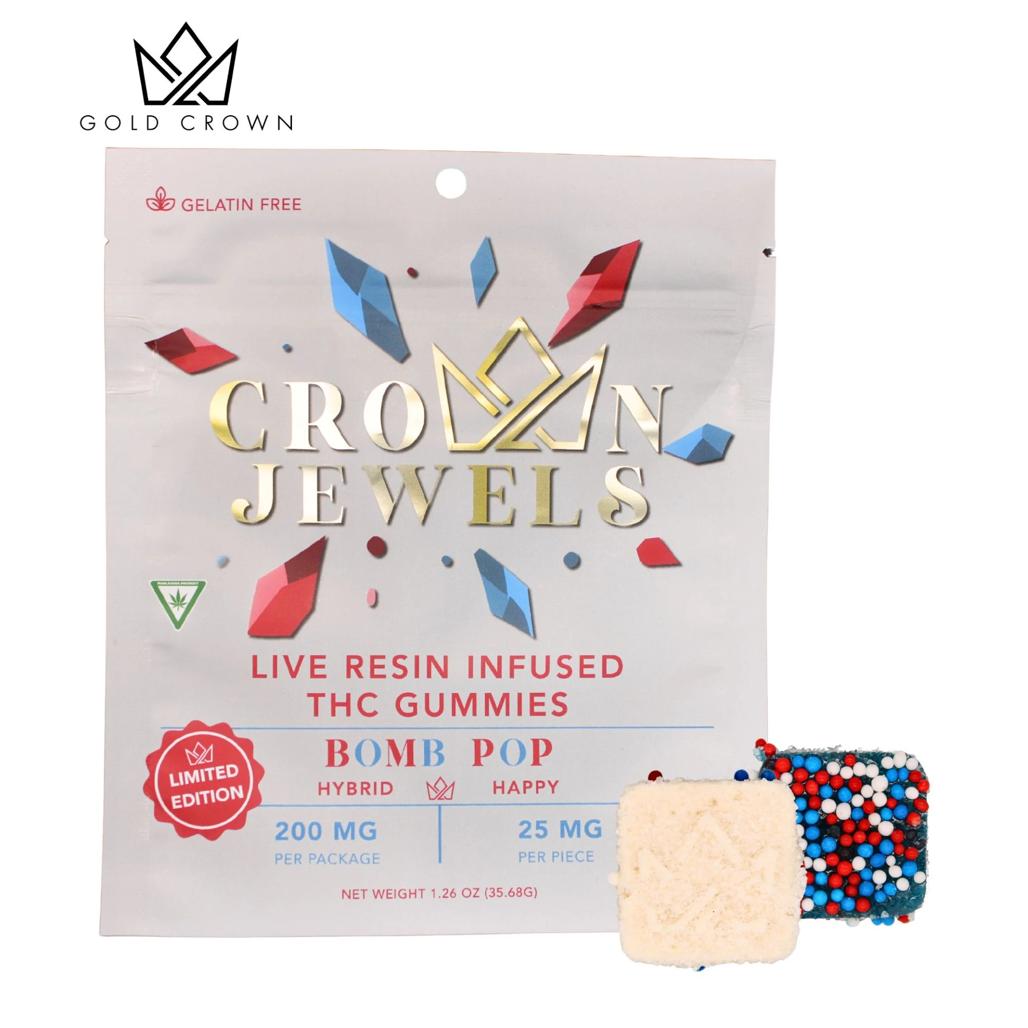 Crown Jewels By: Gold Crown - Bomb Pop 200mg Live Resin Gummies W/ Nerds (8x25mg) Main Image