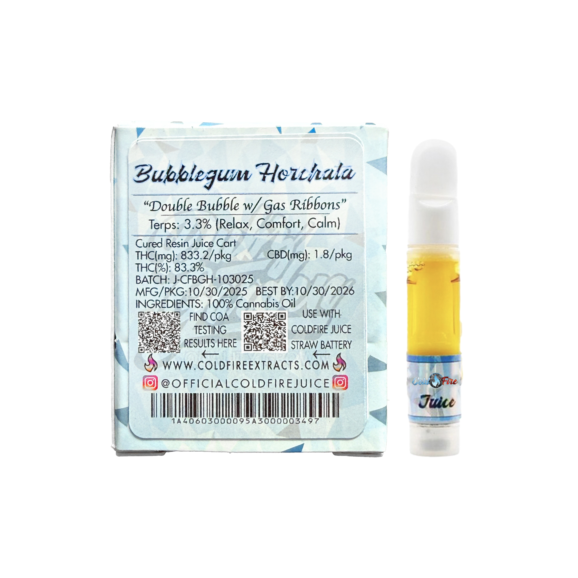 ColdFire x Dubz Garden Bubblegum Horchata Cured Resin Juice Vape Cartridge 1.0g