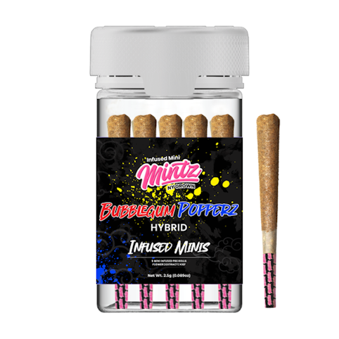 Mintz - Bubblegum Popperz -Hybrid- 16.18% THC | 5pk 2.5g (Infused Pre-Rolls) | Mintz   -k8 back