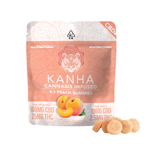 Kanha Edibles - 125mg 4:1 CBD Peach Gummies (10mg CBD, 2.5mg THC - 10 pack) - Kanha