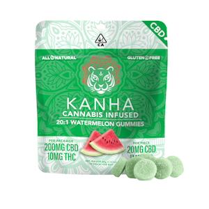 Kanha Edibles - 210mg 20:1 CBD Watermelon Gummies (20mg CBD, 1mg THC - 10 pack) - Kanha