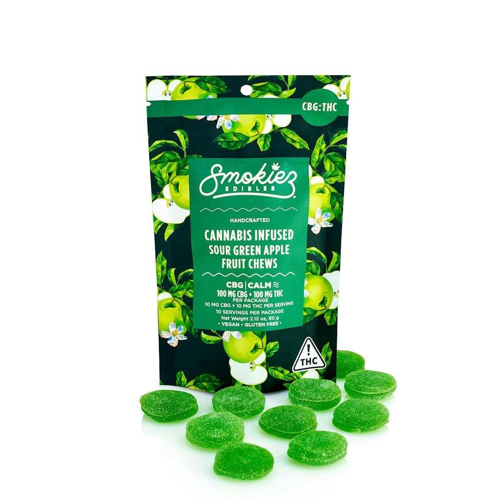 Smokiez Sour Green Apple 1:1 / THC:CBG Fruit Chews 100mg