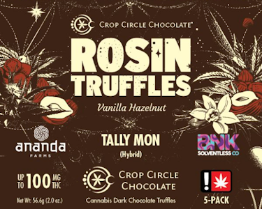 CROP CIRCLE CHOCOLATES - Vanilla Hazelnut Dark Chocolate Truffles | 5pc 100mg (THC) (Live Hash Rosin)