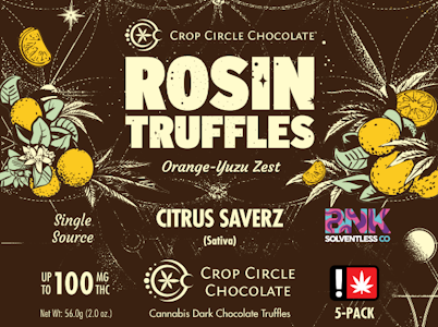 CROP CIRCLE CHOCOLATES - Orange Yuzu Zest Dark Chocolate Truffles | 5pc 100mg (THC) (Live Hash Rosin)