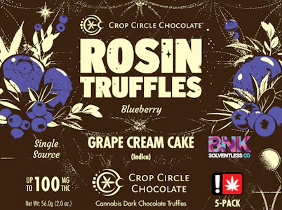CROP CIRCLE CHOCOLATES - Blueberry Dark Chocolate Truffles | 5pc 100mg (THC) (Live Hash Rosin)